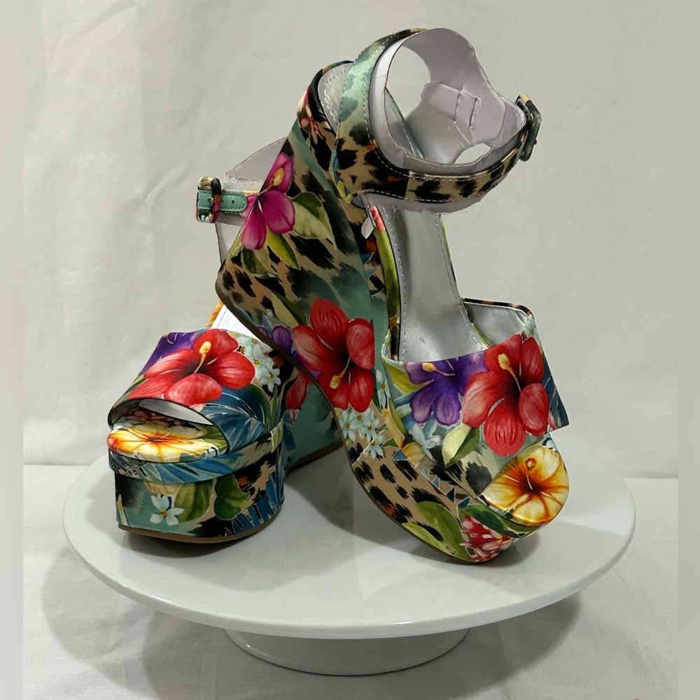 Women’s Floral Leopard Platform Sandals - Multicolor
